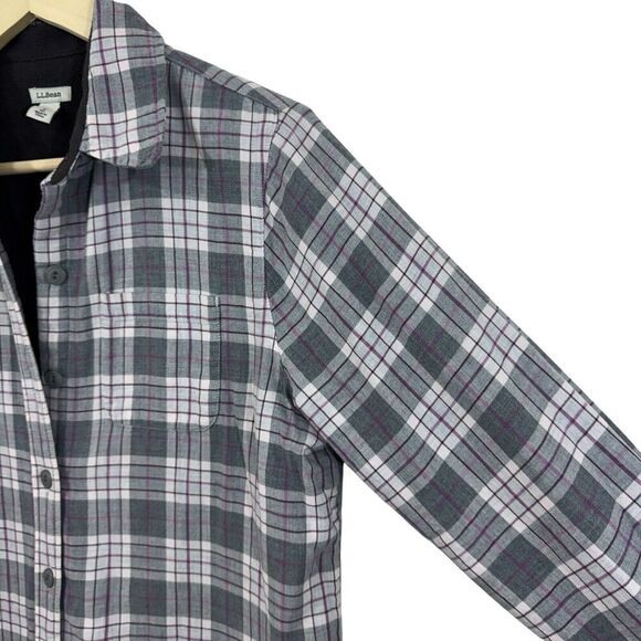 LL Bean Small Button Flannel Fleece Lined Plaid Long Sleeve Womens - Picture 7 of 16